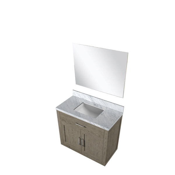 English Elm Grey Oak Single Bath Vanity Set With Carrara Marble Top & 34" Frameless Mirror For Modern Spaces B2731S01398