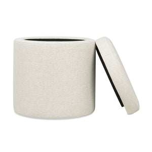 English Elm Jennifer Taylor Home - Brandy Compact 14" Round Upholstered Storage Ottoman with Leather Accent Tab, Linen Neutral Chic White B2719P269255