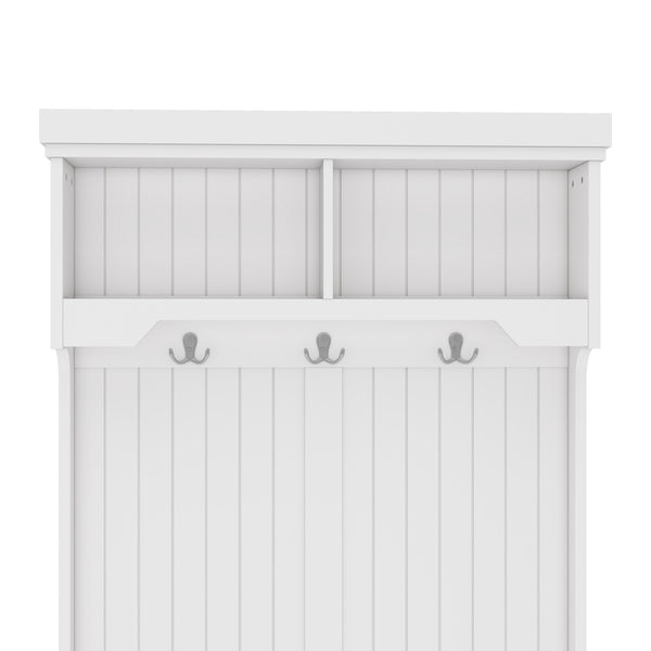 English Elm Hall Tree Entryway Organizer with Shoe Bench and 4-in-1 Coat Rack Hooks, Elegant Storage for Hallways White W1580P327001