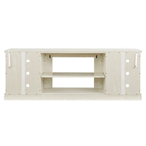 English Elm Large White Media Console with Faux Stone Surround and Enclosed Cabinet Storage W2275P389710