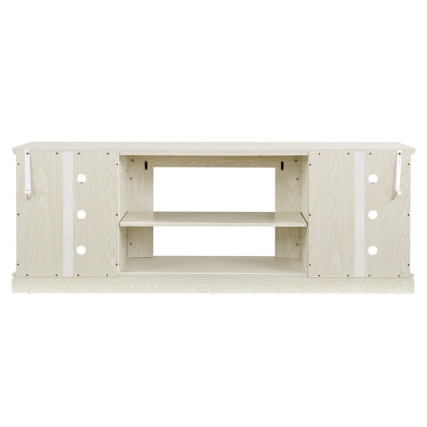 English Elm Large White Media Console with Faux Stone Surround and Enclosed Cabinet Storage W2275P389710