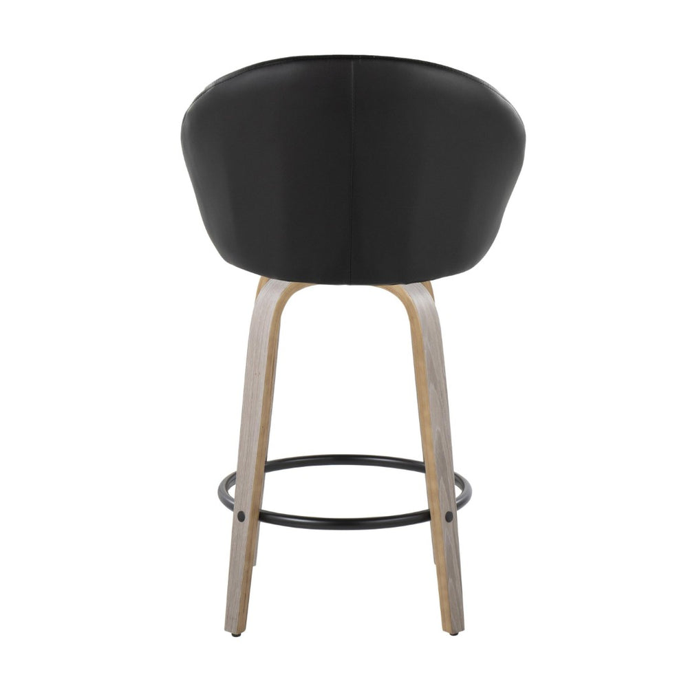 English Elm Fixed-height Swivel Counter Stools with Faux Leather Seats and Chrome Footrest Set of 2 Black B202S01838
