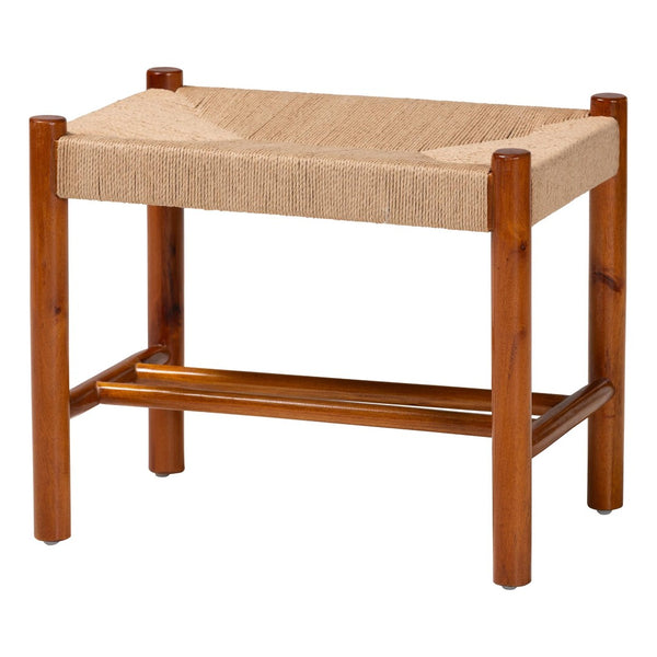 Baxton Studio Baxton Studio Saura Mid-Century Modern Oak Bench with Hemp Seat and Storage Shelf for Stylish Spaces SK9149-Oak Woven Seat-Bench