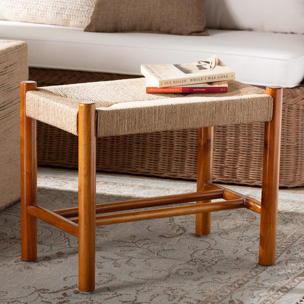 Baxton Studio Baxton Studio Saura Mid-Century Modern Oak Bench with Hemp Seat and Storage Shelf for Stylish Spaces SK9149-Oak Woven Seat-Bench