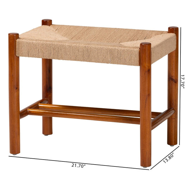 Baxton Studio Baxton Studio Saura Mid-Century Modern Oak Bench with Hemp Seat and Storage Shelf for Stylish Spaces SK9149-Oak Woven Seat-Bench