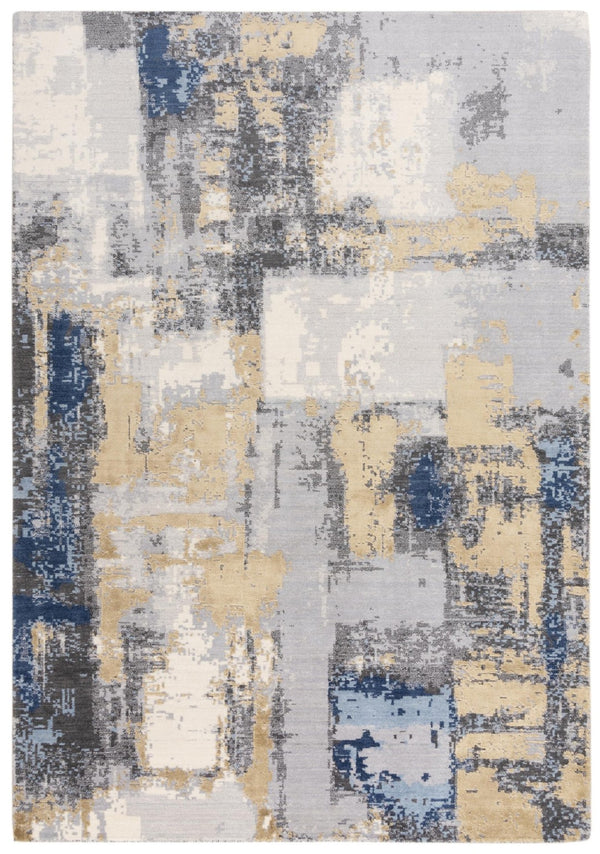 Alora Decor Belice Modern Blue Runner Rug With New Zealand Wool-Tencel Blend, Abstract Ivory Beige Gray Design 3' x 10' 12112172509540310