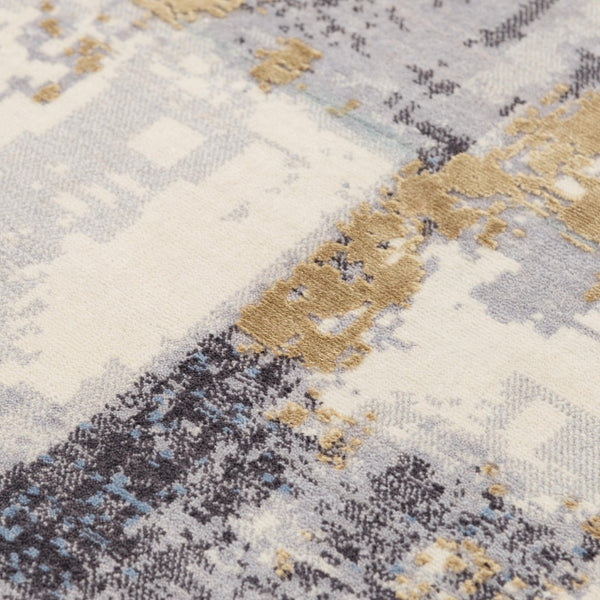 Alora Decor Belice Modern Blue Runner Rug With New Zealand Wool-Tencel Blend, Abstract Ivory Beige Gray Design 3' x 10' 12112172509540310
