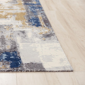 Alora Decor Belice Modern Blue Runner Rug With New Zealand Wool-Tencel Blend, Abstract Ivory Beige Gray Design 3' x 10' 12112172509540310