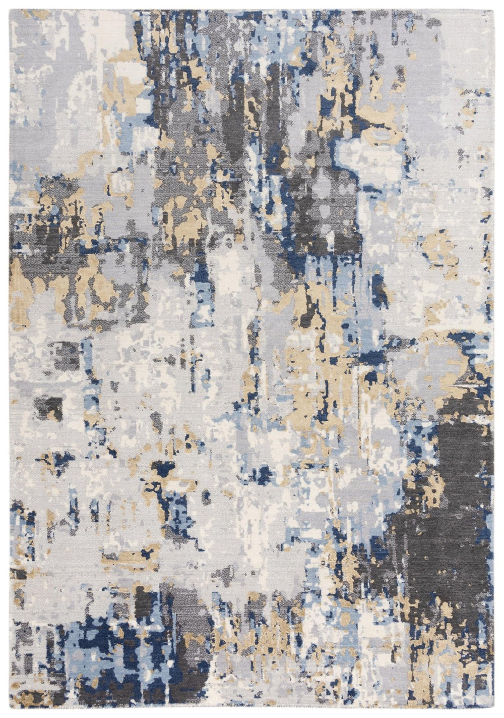Alora Decor Belice Modern Abstract Wool-Tencel Hybrid Rug In Ivory Beige Blue Gray — Low Pile, Luxe Sheen 12' x 15' 12112172709541215