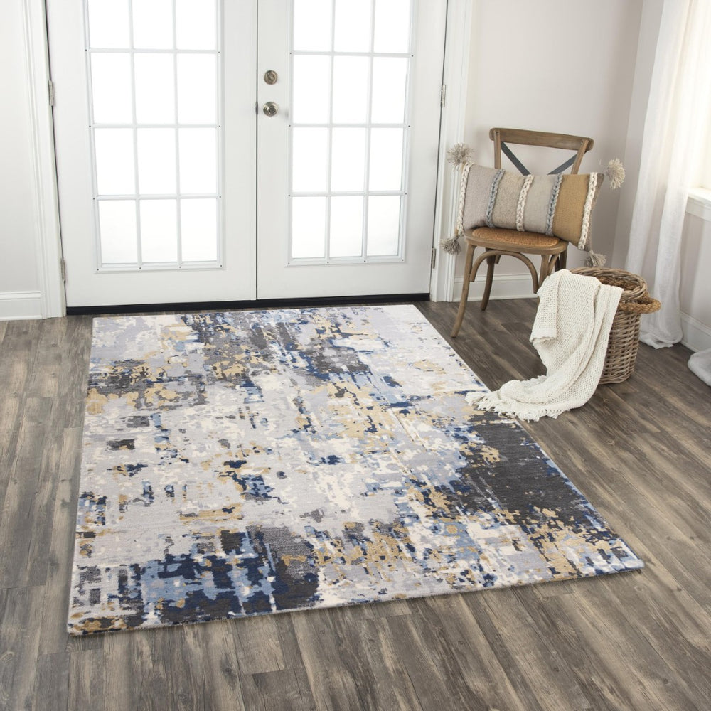 Alora Decor Belice Modern Abstract Wool-Tencel Hybrid Rug In Ivory Beige Blue Gray — Low Pile, Luxe Sheen 12' x 15' 12112172709541215