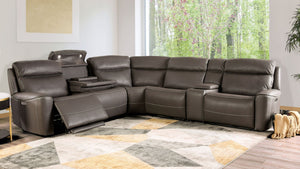 English Elm Power Reclining L-shaped Sectional with Wireless Charging Console and Zero Gravity Leatherette Dark Gray B2741S00787