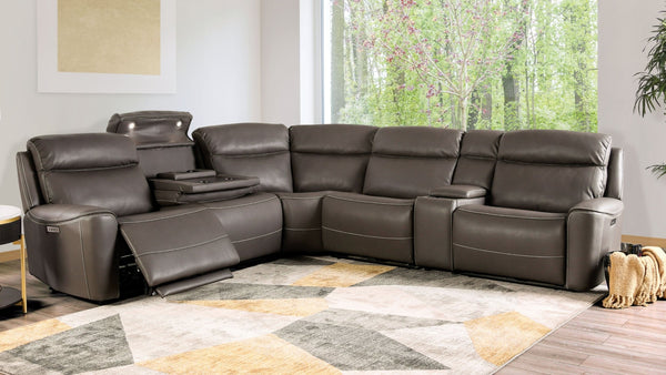 English Elm Power Reclining L-shaped Sectional with Wireless Charging Console and Zero Gravity Leatherette Dark Gray B2741S00787