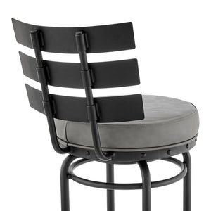 English Elm Piren Swivel Bar Stool In Black Frame With Gray Faux Leather For Stylish Kitchen Or Dining Comfort B2736P268568-GIGA