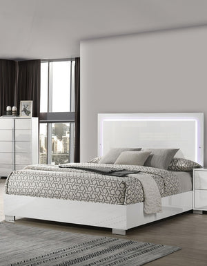 English Elm Contemporary Queen Size Bed With Led Headboard - Stylish White Uv Finish, Modern Bedroom Furniture B2741S00083