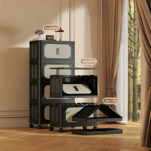 English Elm Retro Folding Storage Cabinet With 5 Tiers, Magnetic Door & Wheels - Space-Saving & Versatile! W2873P366259-GIGA