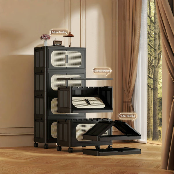 English Elm Retro Folding Storage Cabinet With 5 Tiers, Magnetic Door & Wheels - Space-Saving & Versatile! W2873P366259-GIGA