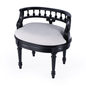 Butler Specialty Hathaway Elegant Oval Upholstered Vanity Seat With Carved Wood Back For Stylish Dressing Rooms Black Foam,Mdf,Poplar Hardwood Solids,Cotton Fabric 1218111-butler