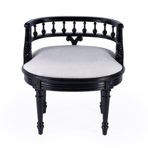 Butler Specialty Hathaway Elegant Oval Upholstered Vanity Seat With Carved Wood Back For Stylish Dressing Rooms Black Foam,Mdf,Poplar Hardwood Solids,Cotton Fabric 1218111-butler