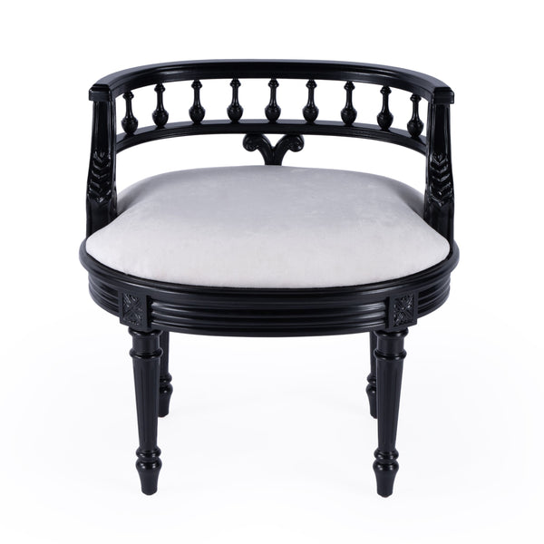 Butler Specialty Hathaway Elegant Oval Upholstered Vanity Seat With Carved Wood Back For Stylish Dressing Rooms Black Foam,Mdf,Poplar Hardwood Solids,Cotton Fabric 1218111-butler