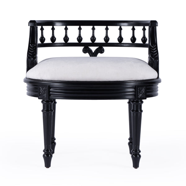 Butler Specialty Hathaway Elegant Oval Upholstered Vanity Seat With Carved Wood Back For Stylish Dressing Rooms Black Foam,Mdf,Poplar Hardwood Solids,Cotton Fabric 1218111-butler
