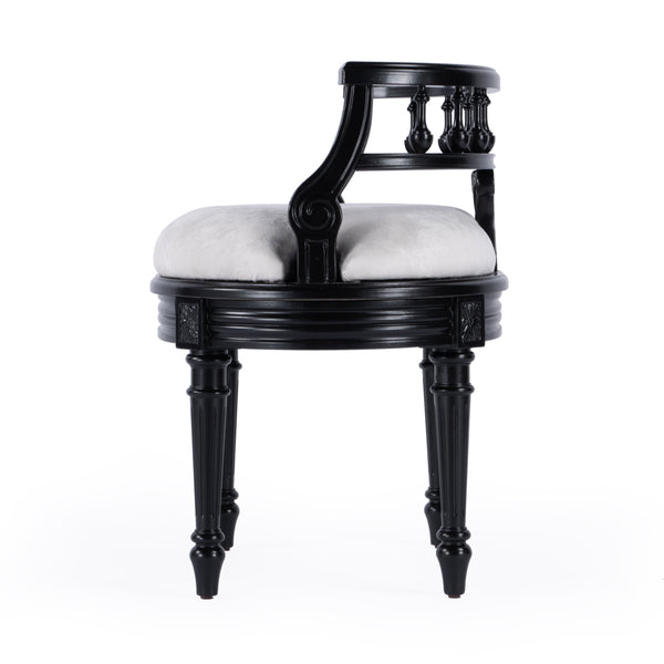 Butler Specialty Hathaway Elegant Oval Upholstered Vanity Seat With Carved Wood Back For Stylish Dressing Rooms Black Foam,Mdf,Poplar Hardwood Solids,Cotton Fabric 1218111-butler