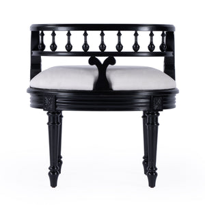 Butler Specialty Hathaway Elegant Oval Upholstered Vanity Seat With Carved Wood Back For Stylish Dressing Rooms Black Foam,Mdf,Poplar Hardwood Solids,Cotton Fabric 1218111-butler