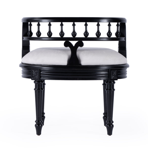 Butler Specialty Hathaway Elegant Oval Upholstered Vanity Seat With Carved Wood Back For Stylish Dressing Rooms Black Foam,Mdf,Poplar Hardwood Solids,Cotton Fabric 1218111-butler