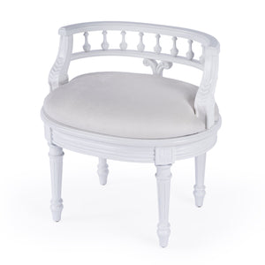 Butler Specialty Hathaway Elegant Oval Upholstered Vanity Seat With Carved Wood Back For Stylish Dressing Rooms White Foam,Mdf,Poplar Hardwood Solids,Cotton Fabric 1218222-butler