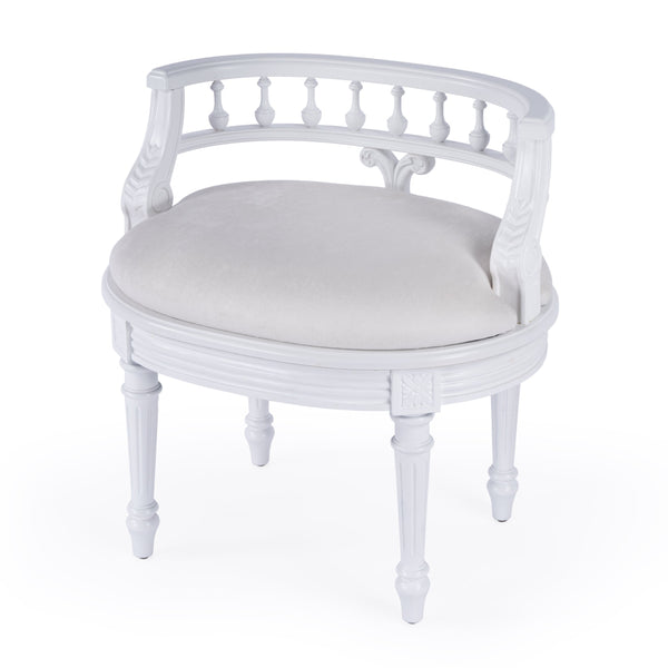 Butler Specialty Hathaway Elegant Oval Upholstered Vanity Seat With Carved Wood Back For Stylish Dressing Rooms White Foam,Mdf,Poplar Hardwood Solids,Cotton Fabric 1218222-butler