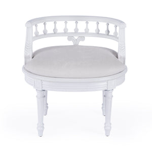 Butler Specialty Hathaway Elegant Oval Upholstered Vanity Seat With Carved Wood Back For Stylish Dressing Rooms White Foam,Mdf,Poplar Hardwood Solids,Cotton Fabric 1218222-butler