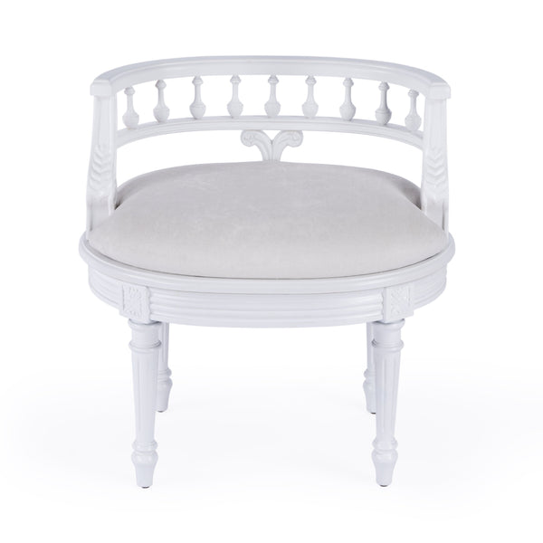 Butler Specialty Hathaway Elegant Oval Upholstered Vanity Seat With Carved Wood Back For Stylish Dressing Rooms White Foam,Mdf,Poplar Hardwood Solids,Cotton Fabric 1218222-butler