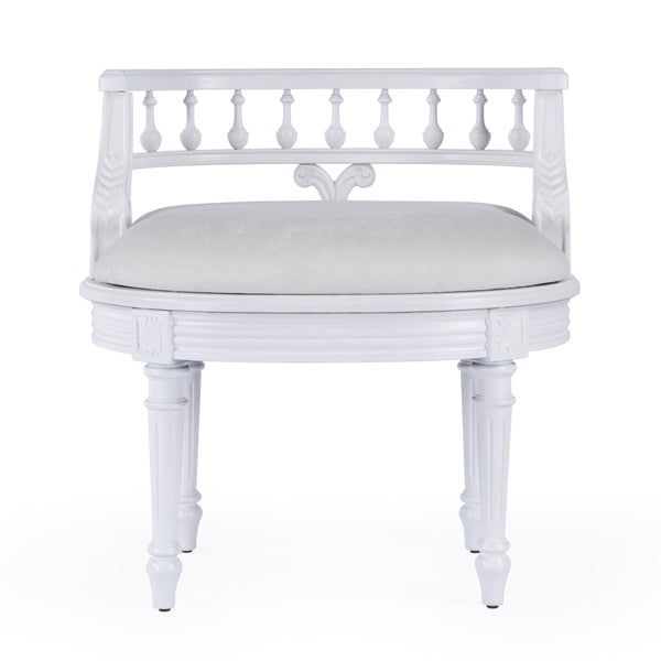 Butler Specialty Hathaway Elegant Oval Upholstered Vanity Seat With Carved Wood Back For Stylish Dressing Rooms White Foam,Mdf,Poplar Hardwood Solids,Cotton Fabric 1218222-butler