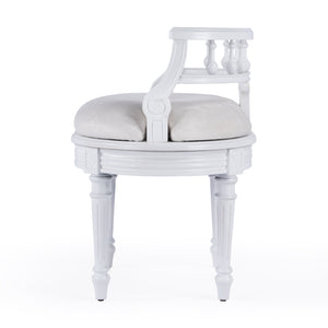 Butler Specialty Hathaway Elegant Oval Upholstered Vanity Seat With Carved Wood Back For Stylish Dressing Rooms White Foam,Mdf,Poplar Hardwood Solids,Cotton Fabric 1218222-butler
