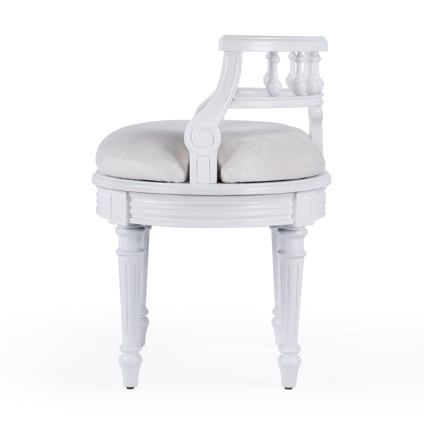Butler Specialty Hathaway Elegant Oval Upholstered Vanity Seat With Carved Wood Back For Stylish Dressing Rooms White Foam,Mdf,Poplar Hardwood Solids,Cotton Fabric 1218222-butler