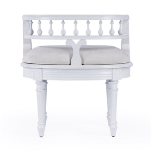 Butler Specialty Hathaway Elegant Oval Upholstered Vanity Seat With Carved Wood Back For Stylish Dressing Rooms White Foam,Mdf,Poplar Hardwood Solids,Cotton Fabric 1218222-butler
