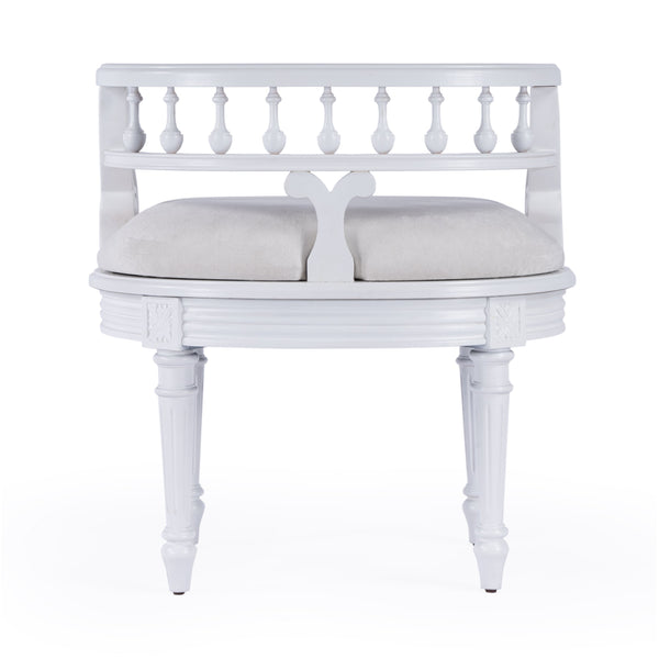 Butler Specialty Hathaway Elegant Oval Upholstered Vanity Seat With Carved Wood Back For Stylish Dressing Rooms White Foam,Mdf,Poplar Hardwood Solids,Cotton Fabric 1218222-butler