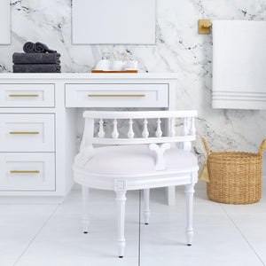 Butler Specialty Hathaway Elegant Oval Upholstered Vanity Seat With Carved Wood Back For Stylish Dressing Rooms White Foam,Mdf,Poplar Hardwood Solids,Cotton Fabric 1218222-butler