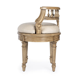 Butler Specialty Hathaway Elegant Oval Upholstered Vanity Seat With Carved Wood Back For Stylish Dressing Rooms Beige Foam,Mdf,Poplar Hardwood Solids,Cotton Fabric 1218424-butler