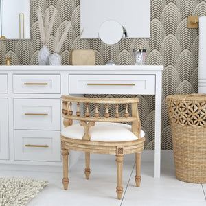 Butler Specialty Hathaway Elegant Oval Upholstered Vanity Seat With Carved Wood Back For Stylish Dressing Rooms Beige Foam,Mdf,Poplar Hardwood Solids,Cotton Fabric 1218424-butler