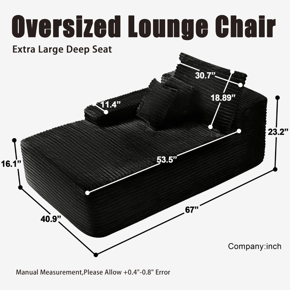 English Elm Lp-black-02-chaise Striped Corduroy Convertible Lounge Chair for Apartments and Dorm Rooms W3975P415759