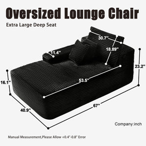 English Elm Lp-black-02-chaise Striped Corduroy Convertible Lounge Chair for Apartments and Dorm Rooms W3975P415759