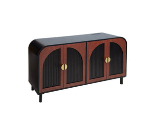 English Elm Vintage Arched Four Door Buffet Cabinet Mdf Wood Grain Finish with Soft Close Hinges W688P389191