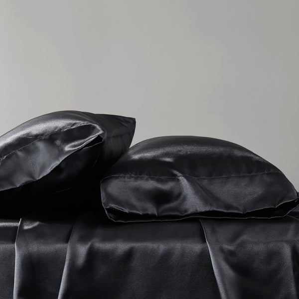 English Elm 7 Luxury Split King 7-Piece Black Satin Sheet Set – 100% Polyester, Deep Pockets, Silky Smooth Feel B035P319698