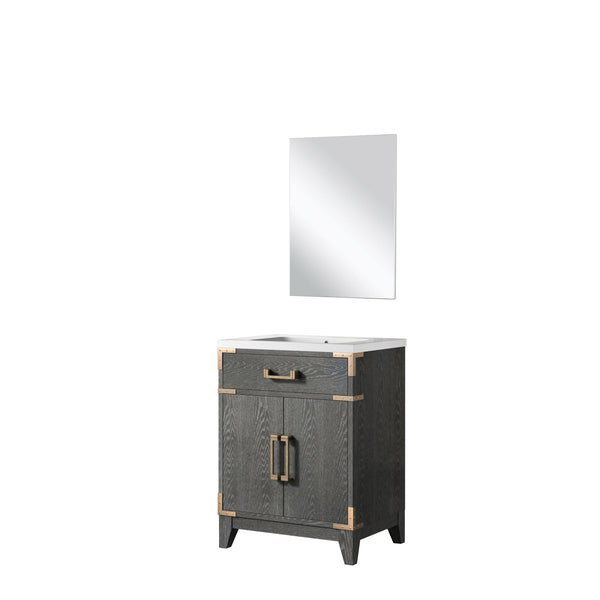 English Elm Black Oak Single Bath Vanity With Acrylic Top & Mirror – Perfect For Compact Spaces & Modern Style B2731S02121