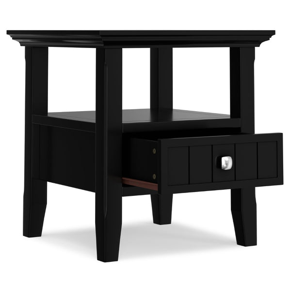 English Elm Acadian Solid Pine End Table with Drawer and Shelf Black Finish Farmhouse Accent B136P419892
