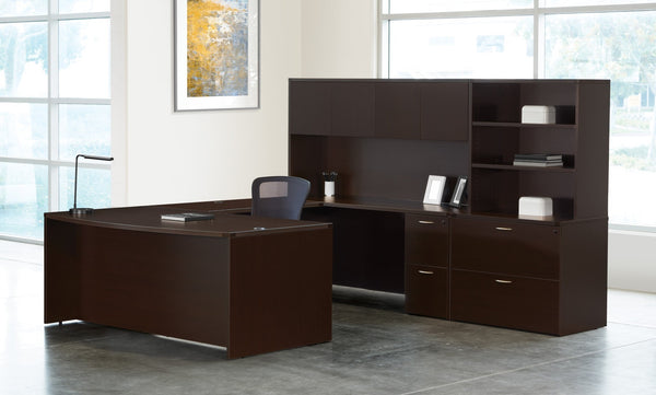 OSP Home Furnishings Napa Executive U Shaped Desk with Hutch Locking Storage and Wire Management Espresso NAPESP-TYP13