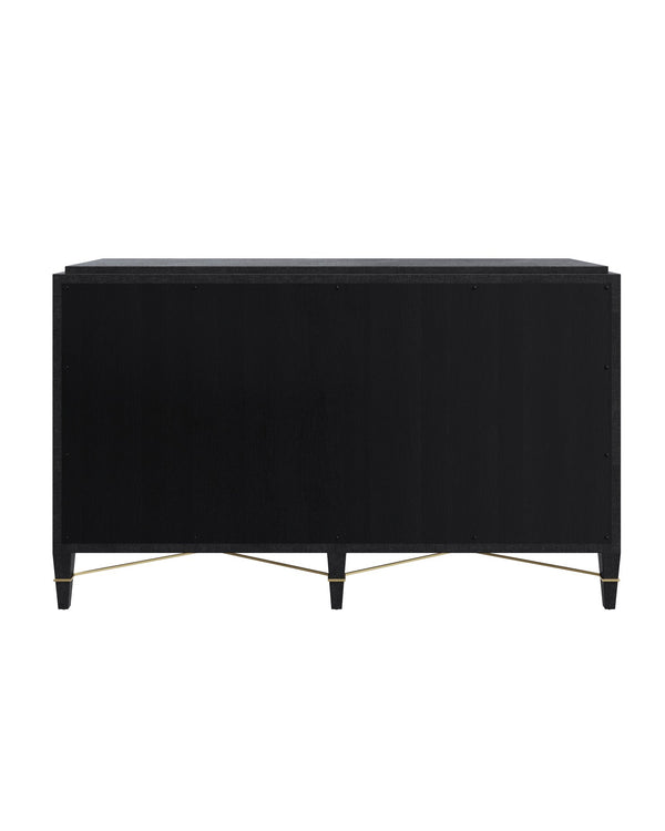 Currey & Company Verona Black Six-drawer Chest: Elegant Mahogany Design With Glamorous Champagne Accents And Luxury Touches Black Lacquered Linen ,Mahogany ,Engineered Wood ,Metal ,Faux Velvet 3000-0332-currey-company
