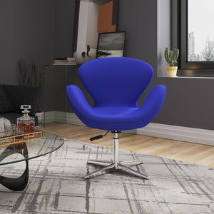 English Elm Raspberry Upholstered Swivel Lounge Chair with Adjustable Height, Polished Chrome Base & Plush Seat Blue B365P397963
