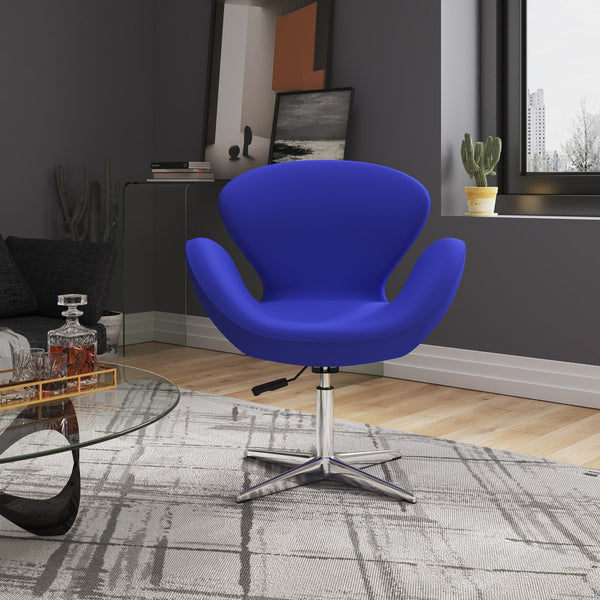 English Elm Raspberry Upholstered Swivel Lounge Chair with Adjustable Height, Polished Chrome Base & Plush Seat Blue B365P397963