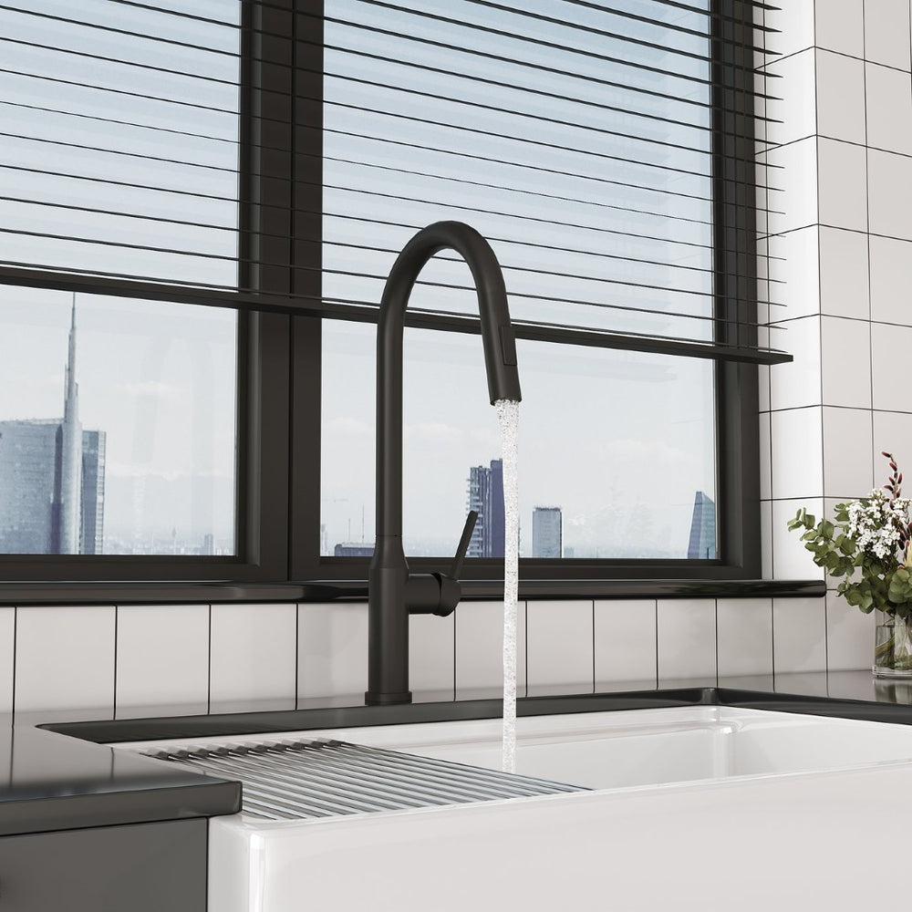 English Elm Bothwa Pull Down Kitchen Faucet with Stainless Steel Spout and Ceramic Cartridge Control Matt Black B2724P262920